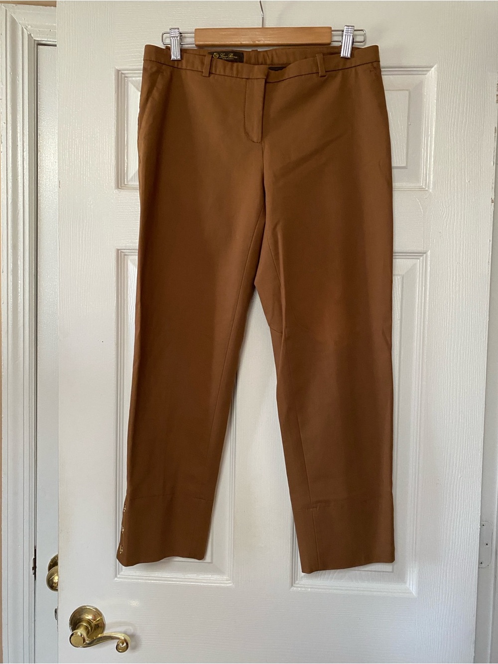 Loro Piana Chocolate Brown Cotton Crop Ankle Pants Gold Tone Hardware